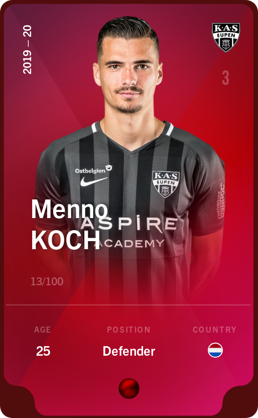 Sorare - Sorare Official - Menno Koch 2019-20 • Rare 13/100 - NFT # 58792289021527238012798960408103705101715353119896294481811482467148456329812