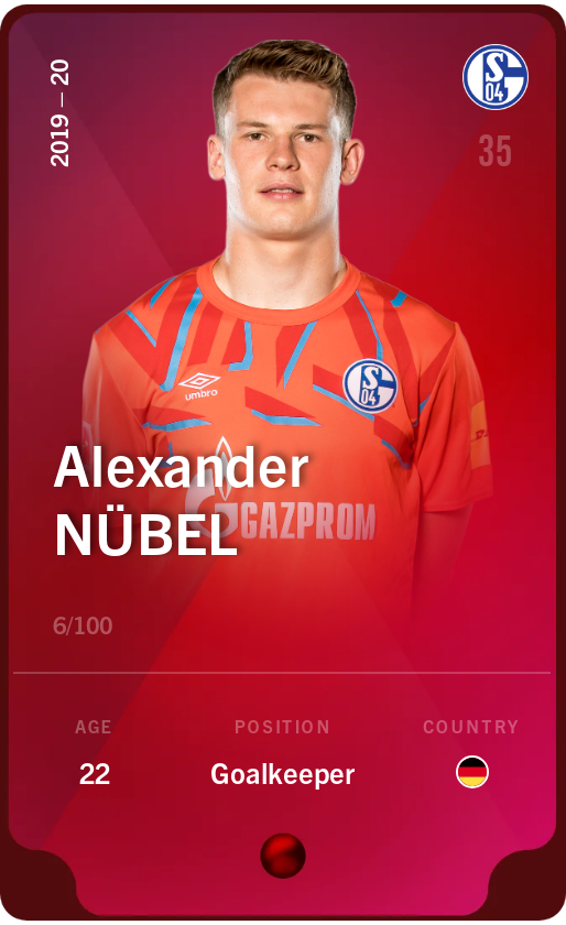 Sorare - Sorare Official - Alexander Nübel 2019-20 • Rare 6/100 - NFT # 29911972481578164370710369717986375222012387672320367049022373846708541329996