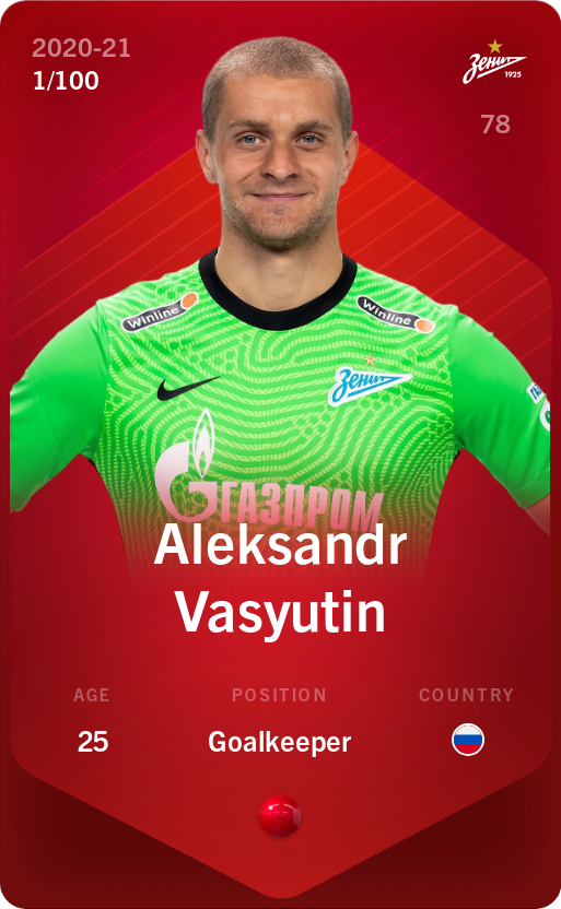 Sorare - Sorare Official - Aleksandr Vasyutin 2020-21 • Rare 1/100 - NFT # 14777851622599016524190286262158725394392672787350585418896585401503383063610