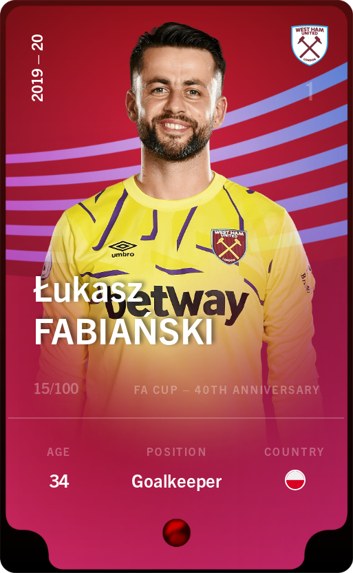Sorare - Sorare Official - Łukasz Fabiański 2019-20 • Rare 15/100 - NFT # 26850149900569093900276866875664884294630715740492440737721251380891608160437