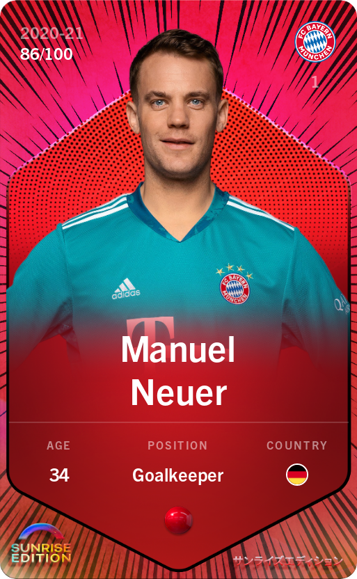 Sorare - Sorare Official - Manuel Neuer 2020-21 • Rare 86/100 - NFT # 31100727029322976201132519650837912163116721455398056101230856239751603607272