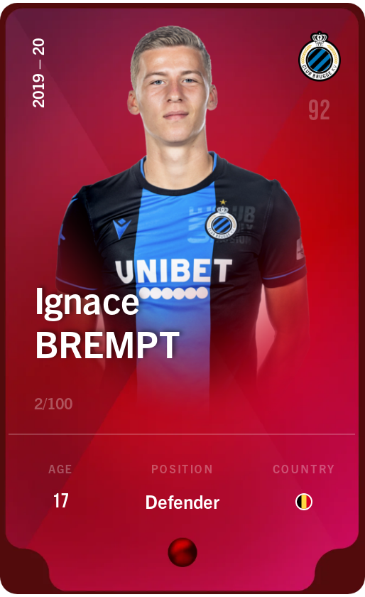 Sorare - Sorare Official - Ignace Brempt 2019-20 • Rare 2/100 - NFT # 103257512683878475231577240430998150304008620188956117708775047791577257355030