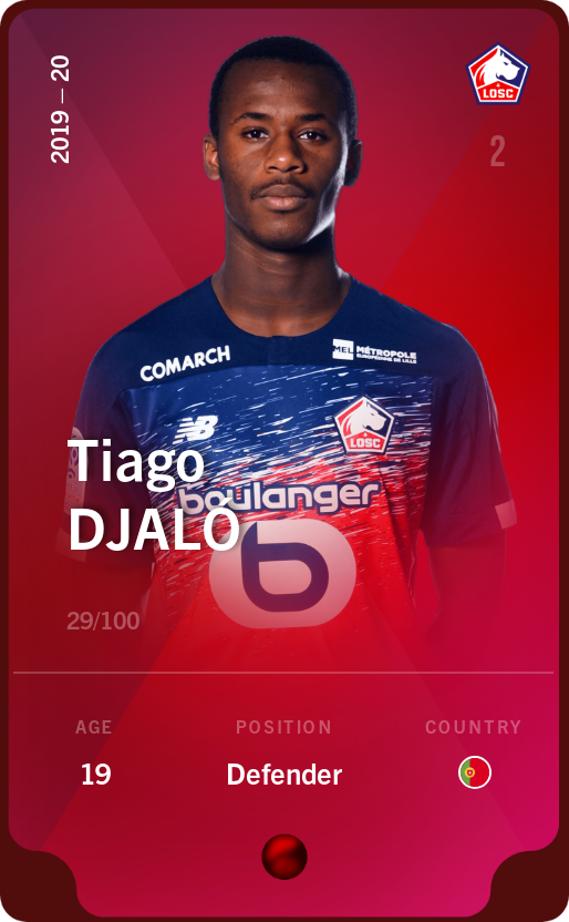Sorare - Sorare Official - Tiago Djaló 2019-20 • Rare 29/100 - NFT # 91718977129167360410464159150076072590894399748755303334668718682648941043961