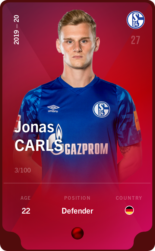 Sorare - Sorare Official - Jonas Carls 2019-20 • Rare 3/100 - NFT # 15748269590207536404060488763538915143889092515068730071237098869103032403497