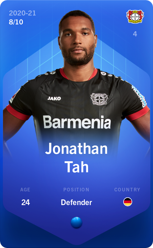 Sorare - Sorare Official - Jonathan Tah 2020-21 • Super Rare 8/10 - NFT # 89105111642320193210149730058755560348720075843833537168977468782237918481326