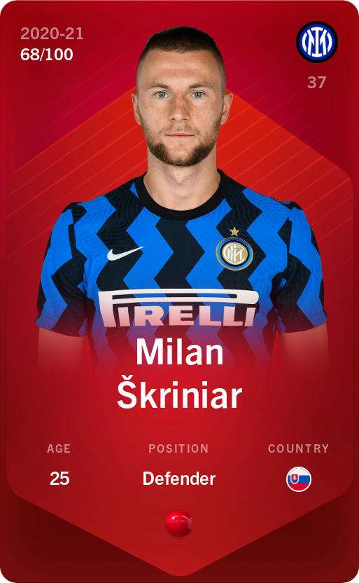 Sorare - Sorare Official - Milan Škriniar 2020-21 • Rare 68/100 - NFT # 77907654643043388786256916566265495751247735012054261096802057511717506563082