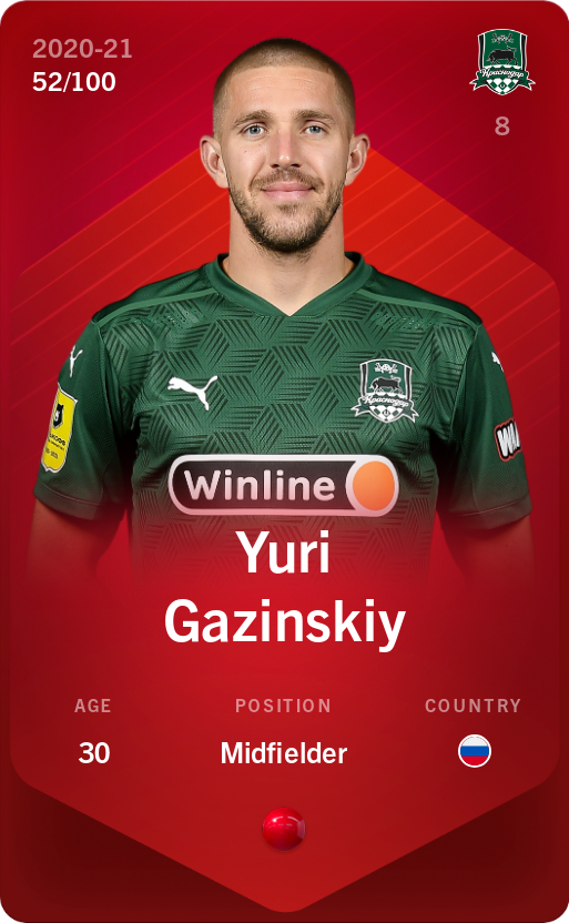 Sorare - Sorare Official - Yuri Gazinskiy 2020-21 • Rare 52/100 - NFT # 61691533858769782463536948614818526090039447254422971904463372725998351901584