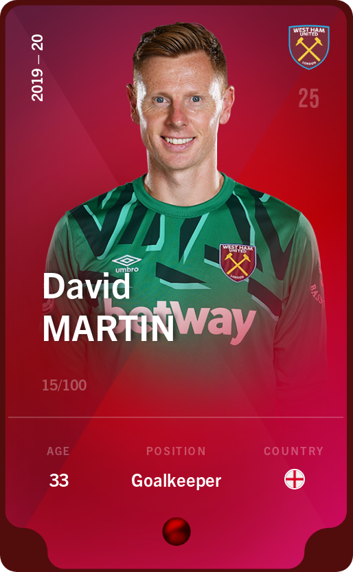 Sorare - Sorare Official - David Martin 2019-20 • Rare 15/100 - NFT # 48547782504145396877774661047108326061543676200716118887572076549729502089224