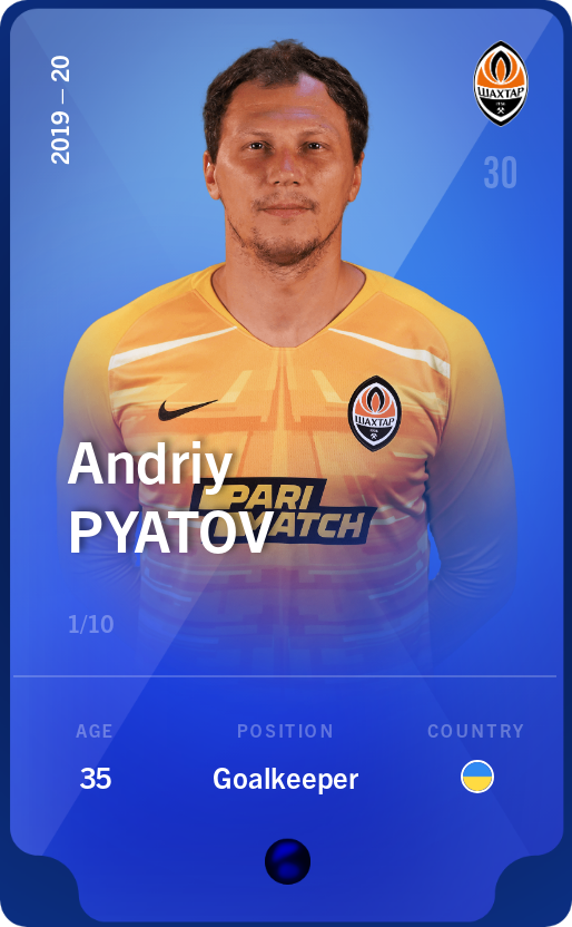 Sorare - Sorare Official - Andriy Pyatov 2019-20 • Super Rare 1/10 - NFT # 69340494730679500173734547109635347016443953300642412643556499544230579572452