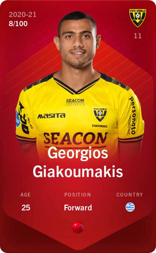 Sorare - Sorare Official - Georgios Giakoumakis 2020-21 • Rare 8/100 - NFT # 63262524909519540707151125915984850303492222780905372590265154819291308263686