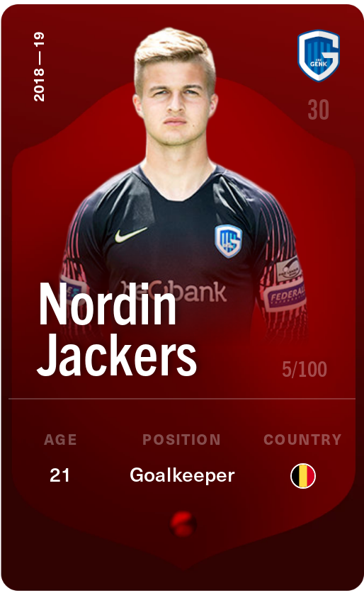 Sorare - Sorare Official - Nordin Jackers 2018-19 • Rare 5/100 - NFT # 72905097342745055391904209888383646993196579692935206622867784553118077031218