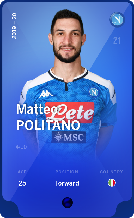 Sorare - Sorare Official - Matteo Politano 2019-20 • Super Rare 4/10 - NFT # 92632466491571846462498599848153025198334254633596608497311392402810794460762