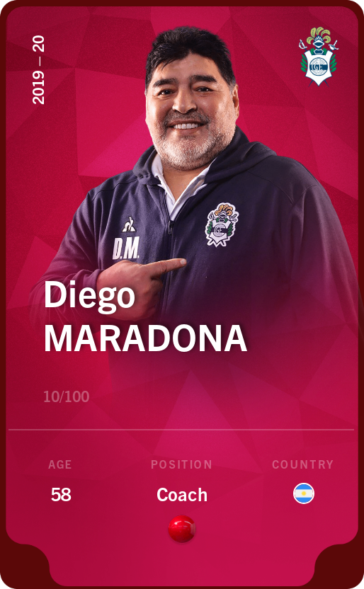 Sorare - Sorare Official - Diego Maradona 2019-20 • Rare 10/100 - NFT # 103946517595940916246981735100730668626145112797891019568367477792137594454794