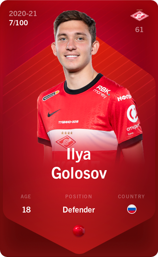 Sorare - Sorare Official - Ilya Golosov 2020-21 • Rare 7/100 - NFT # 105092342713324662556562490715277169886216899025390101166580701319843980828375