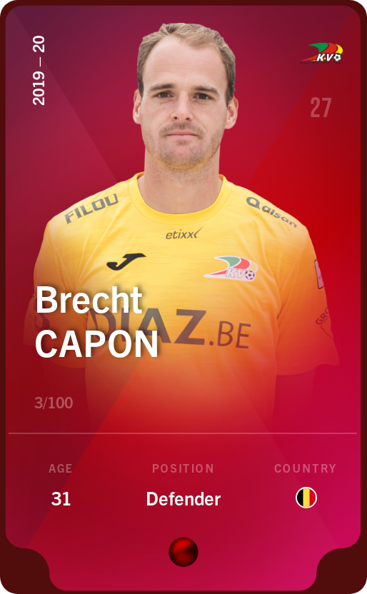 Sorare - Sorare Official - Brecht Capon 2019-20 • Rare 3/100 - NFT # 52325940611481401960010353641636766118770306619550518105227175289201522304381