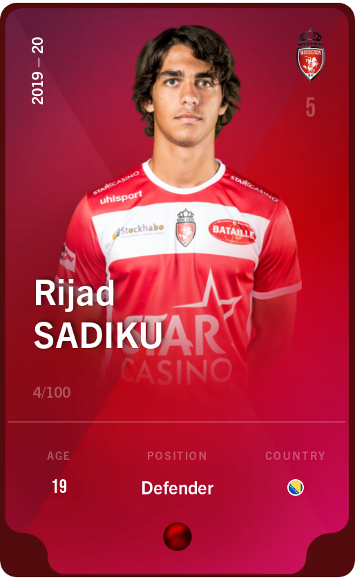 Sorare - Sorare Official - Rijad Sadiku 2019-20 • Rare 4/100 - NFT # 47435950885573427020069818085378095919907184215889541810714682363471889444041