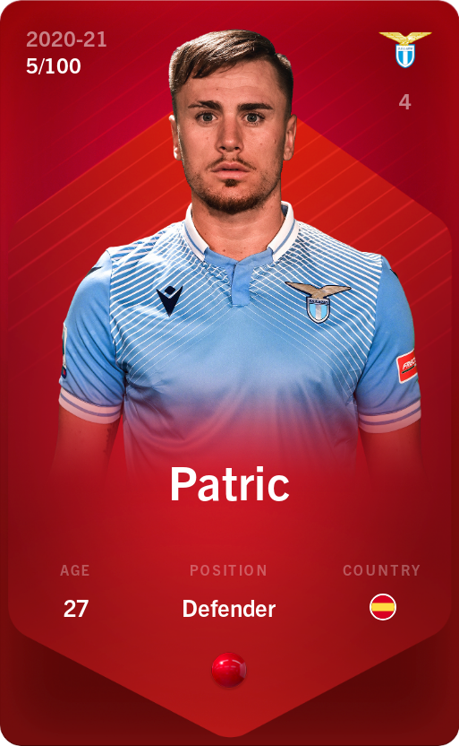 Sorare - Sorare Official - Patric 2020-21 • Rare 5/100 - NFT # 67221403306406563589300904580309722553394297392303700827774340543124588601372