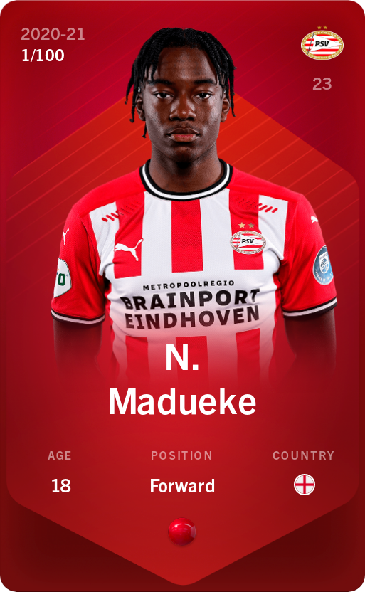 Sorare - Sorare Official - N. Madueke 2020-21 • Rare 1/100 - NFT # 104276081256640685430680387120552970812253481090223556046901395921294217794411