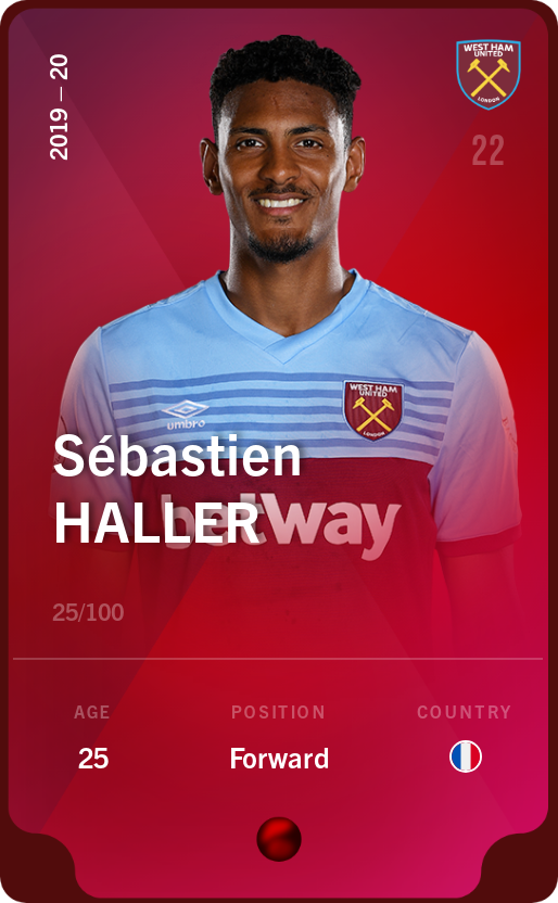 Sorare - Sorare Official - Sébastien Haller 2019-20 • Rare 25/100 - NFT # 61097700891342250887331841389161349661082304751226149714828269170525878857128