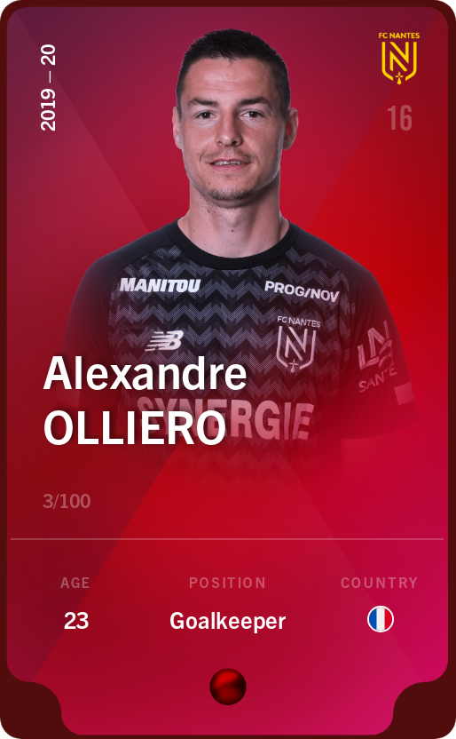 Sorare - Sorare Official - Alexandre Olliero 2019-20 • Rare 3/100 - NFT # 91509608875615387209377738529125332085304440147846556817863117379086732849205