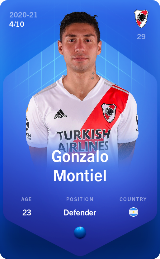 Sorare - Sorare Official - Gonzalo Montiel 2020-21 • Super Rare 4/10 - NFT # 53974233797748639497225901441423698161426281984136702581928512853964903092403