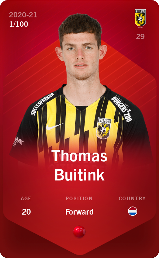 Sorare - Sorare Official - Thomas Buitink 2020-21 • Rare 1/100 - NFT # 28533577285504087170402260817151972831870730633401418134865620966282850104557