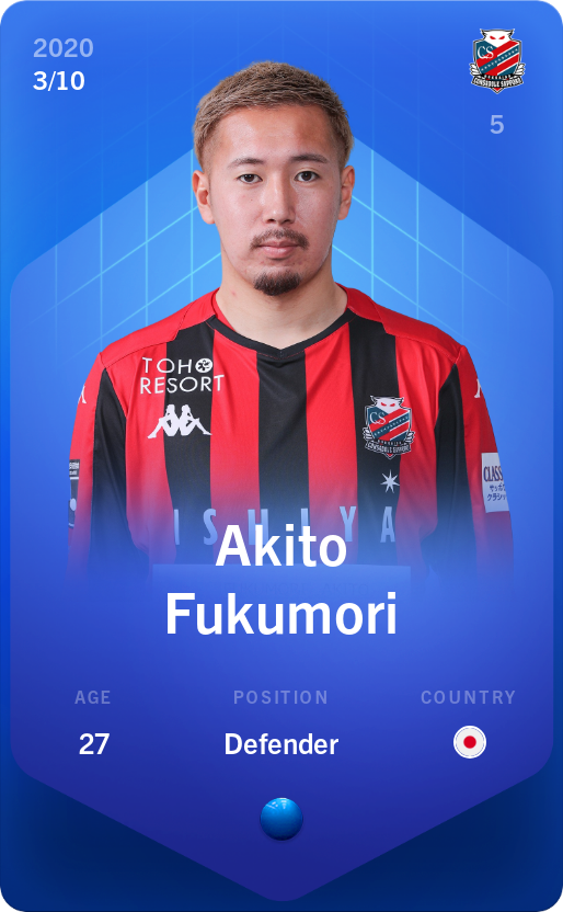 Sorare - Sorare Official - Akito Fukumori 2020-21 • Super Rare 3/10 - NFT # 74395216791754680050774641907582098590663592214629050725878818972868202509733