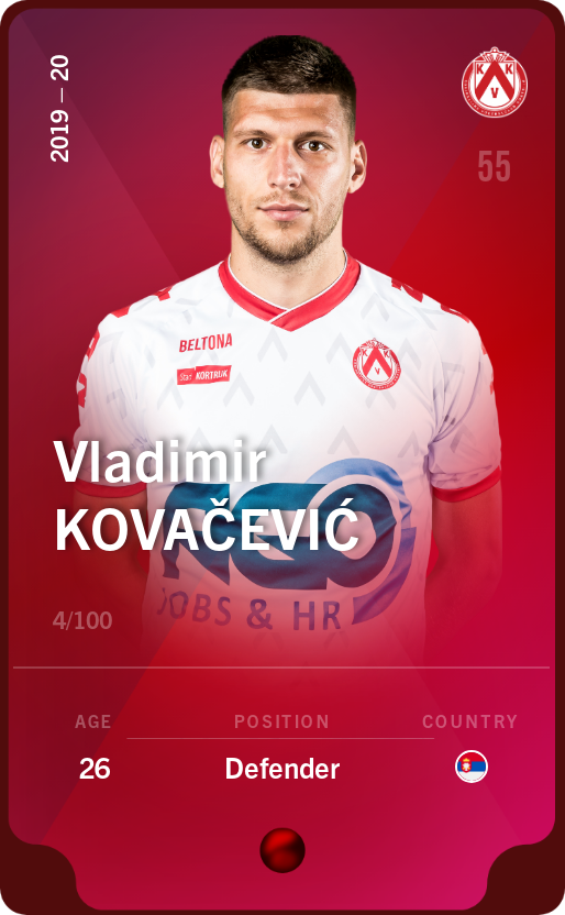 Sorare - Sorare Official - Vladimir Kovačević 2019-20 • Rare 4/100 - NFT # 24866340673884923047814686306219071870471810203365920449457778483583675820486