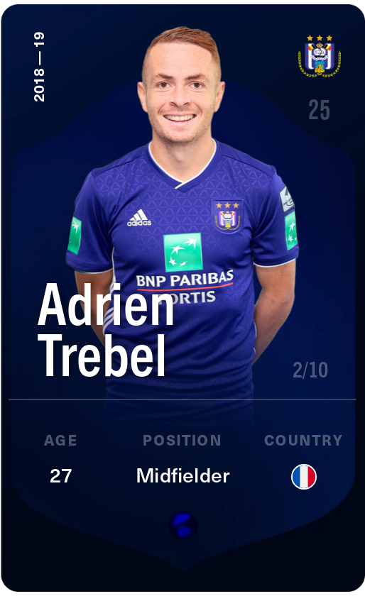 Sorare - Sorare Official - Adrien Trebel 2018-19 • Super Rare 2/10 - NFT # 61298437014303297224344585714836728668849710788721493349551869130688199653844