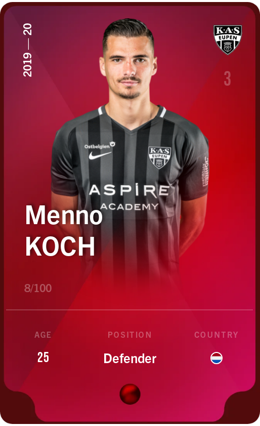 Sorare - Sorare Official - Menno Koch 2019-20 • Rare 8/100 - NFT # 27684241270808400440854866264164997638300122099281736509531972480234830029433