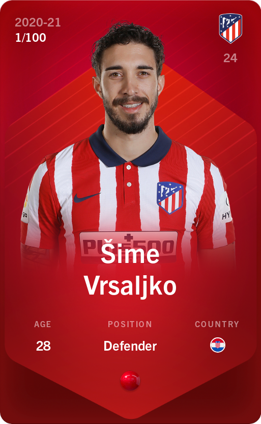 Sorare - Sorare Official - Šime Vrsaljko 2020-21 • Rare 1/100 - NFT # 29010971974652328201580657388842943149089238982673311639606483810810020531359