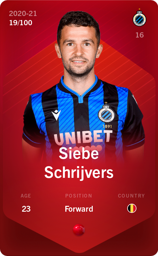 Sorare - Sorare Official - Siebe Schrijvers 2020-21 • Rare 19/100 - NFT # 26108961947124173253886064605841924183375960233676039698530887919066956301615