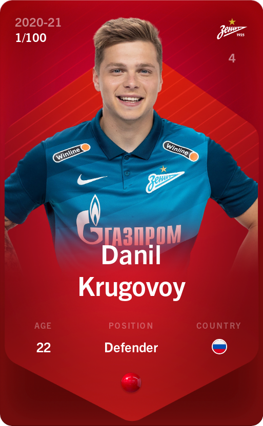 Sorare - Sorare Official - Danil Krugovoy 2020-21 • Rare 1/100 - NFT # 90055995768836706614544901681290002454360378086993863989537772824921635167434