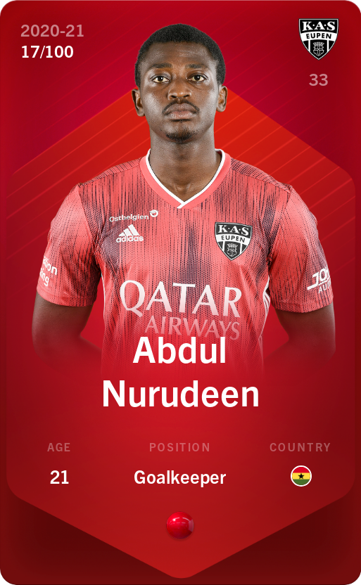 Sorare - Sorare Official - Abdul Nurudeen 2020-21 • Rare 17/100 - NFT # 90347534490930309065637549296724630642204754462825495826366113551594346717005
