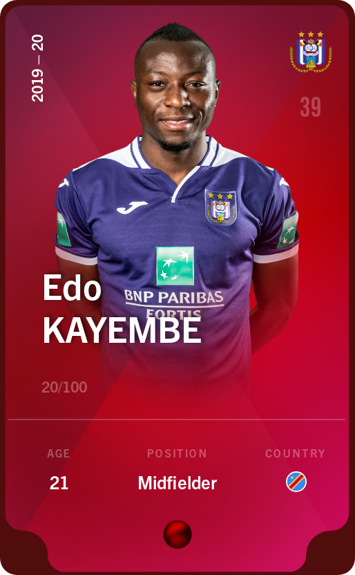 Sorare - Sorare Official - Edo Kayembe 2019-20 • Rare 20/100 - NFT # 7424159836445211558735647811298369139449582113074866339473414583893368445703