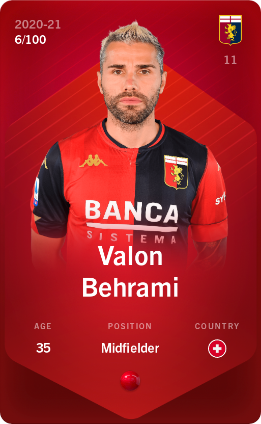 Sorare - Sorare Official - Valon Behrami 2020-21 • Rare 6/100 - NFT # 7119994817860325516436442239823672806451293275041383157275633865868762079425