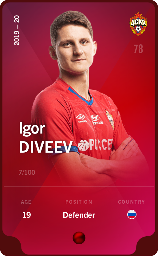 Sorare - Sorare Official - Igor Diveev 2019-20 • Rare 7/100 - NFT # 21626195606868731546468532506811695724841263590752220868913610723063731374146