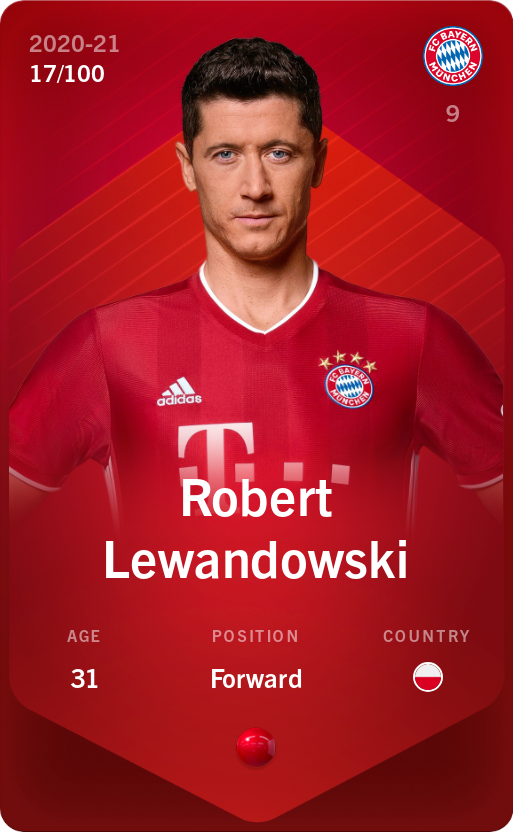 Sorare - Sorare Official - Robert Lewandowski 2020-21 • Rare 17/100 - NFT # 39988777214027020472017505566967188259215917551014584447312433930438917567753