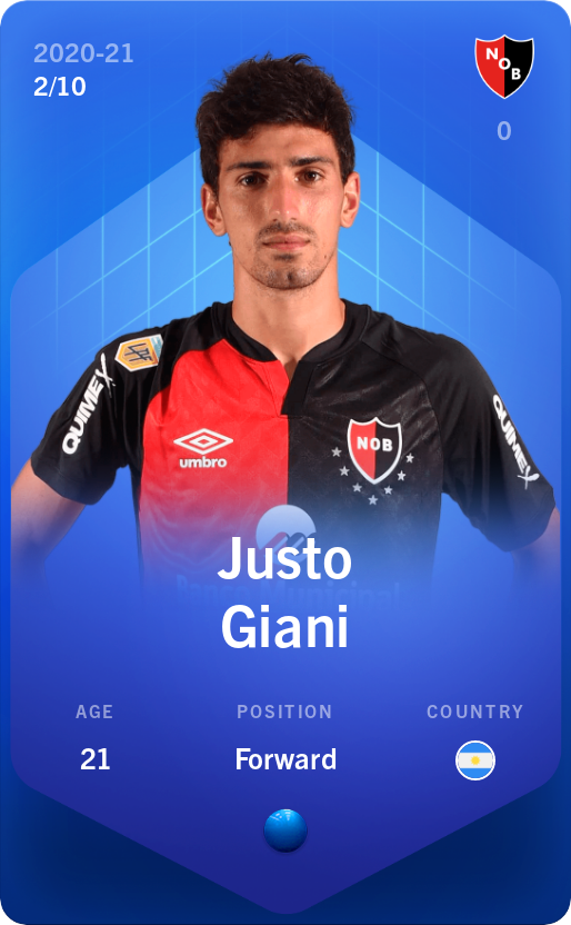 Sorare - Sorare Official - Justo Giani 2020-21 • Super Rare 2/10 - NFT # 72301223036814771736480718644948826468381542408227246588289559127978767801675
