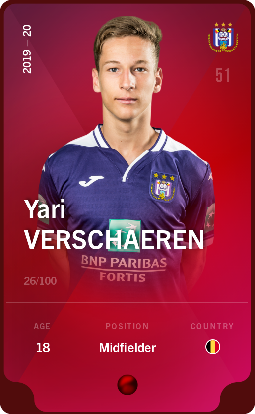 Sorare - Sorare Official - Yari Verschaeren 2019-20 • Rare 26/100 - NFT # 24939050280236073291653583492327469319023935273225160444950656865803757529764