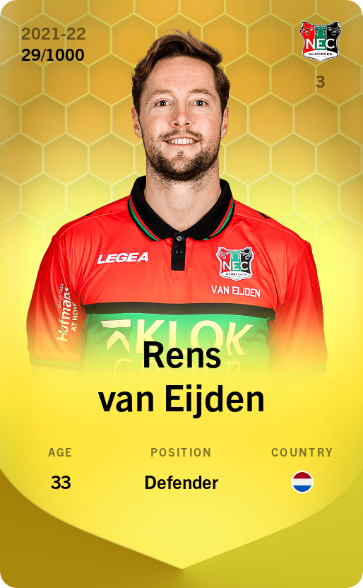 Sorare - Sorare Official - Rens van Eijden 2021-22 • Limited 29/1000 - NFT # 108584510923525405049629350766402514870185691262704657775379429096251180530565