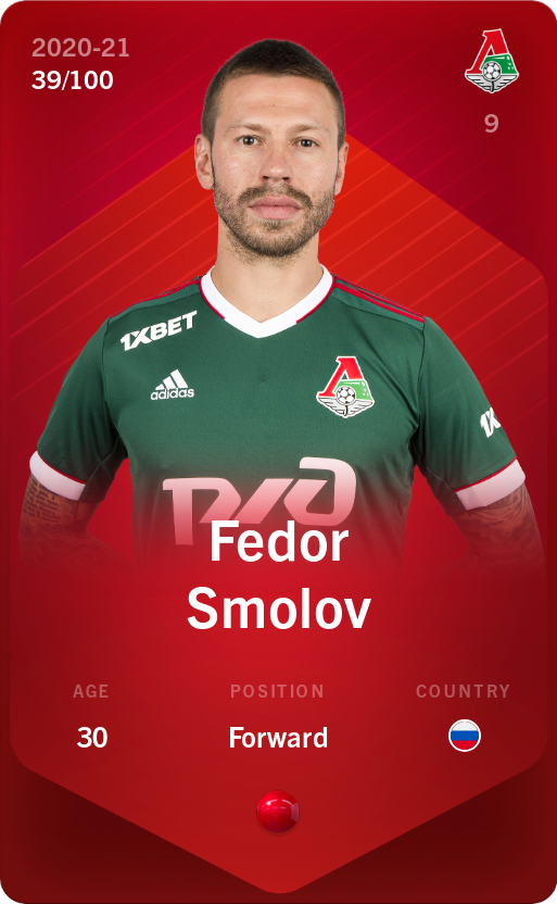 Sorare - Sorare Official - Fedor Smolov 2020-21 • Rare 39/100 - NFT # 89171895995450075235027643401348945555560120704580139408445461081353829411984