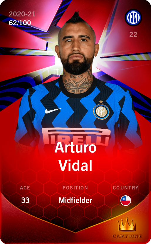 Sorare - Sorare Official - Arturo Vidal 2020-21 • Rare 62/100 - NFT # 83772792704761728104968022171594267585023204370535180113532148426961438355580