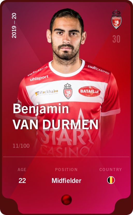 Sorare - Sorare Official - Benjamin Van Durmen 2019-20 • Rare 11/100 - NFT # 106357647748913150599578837358895592825156754235175680957756861939441020051690