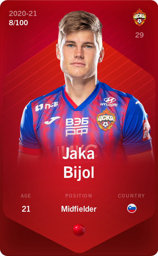 Sorare - Sorare Official - Jaka Bijol 2020-21 • Rare 8/100 - NFT # 93789893562085927271291957551647392495937863011278504271426502634973223637846