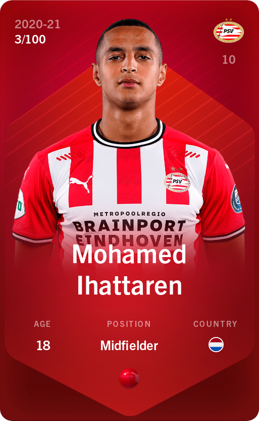 Sorare - Sorare Official - Mohamed Ihattaren 2020-21 • Rare 3/100 - NFT # 58979286031425315869049430804416391107866967066379747840702644080434834249022