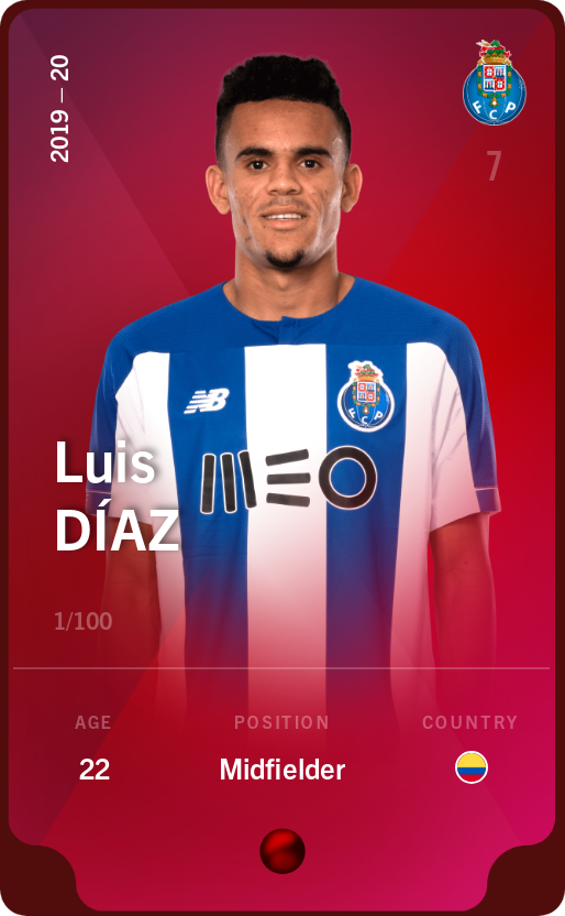 Sorare - Sorare Official - Luis Díaz 2019-20 • Rare 1/100 - NFT # 4845128761739977588213635534244634183268971338895309113303242598764342786601