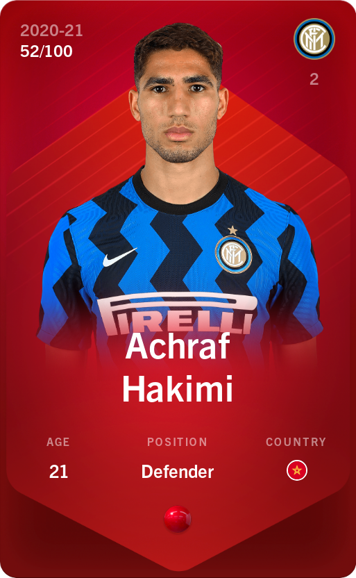 Sorare - Sorare Official - Achraf Hakimi 2020-21 • Rare 52/100 - NFT # 73496323013523440856711059520999437893974824789676168079004398242120940338040