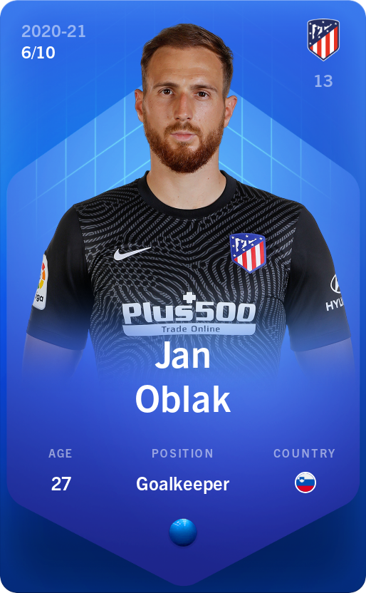 Sorare - Sorare Official - Jan Oblak 2020-21 • Super Rare 6/10 - NFT # 91820499917402905755151867145998361815233797919826021536112300545252898640986