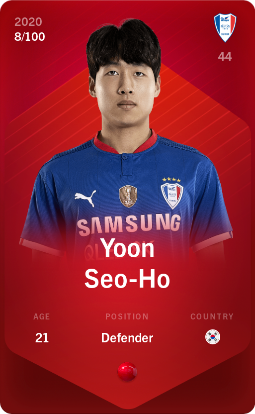 Sorare - Sorare Official - Yoon Seo-Ho 2020-21 • Rare 8/100 - NFT # 6049535740658739914587496814326560932401096619148799485560139152877030692777